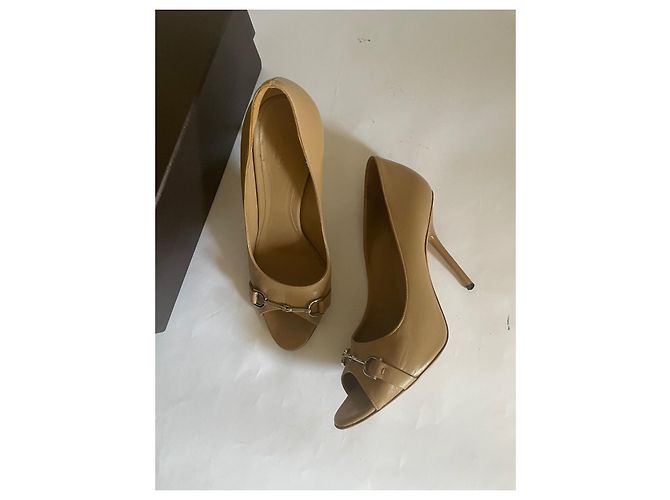 Autre Marque Gucci offene Zehen Sandaletten aus Leder beige - Ansicht 5