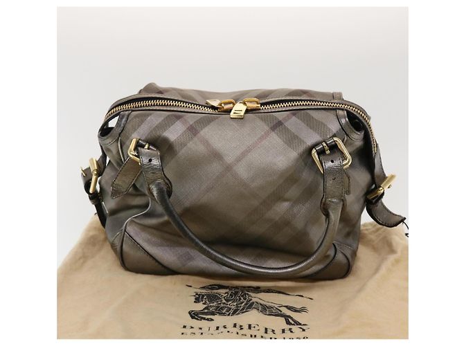 BURBERRY Borsa a Spalla Nova Check Pelle Argento Auth am4544 - vista 12