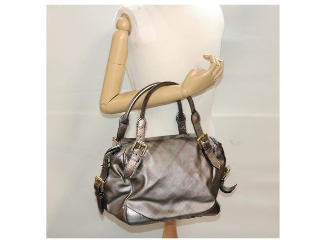 BURBERRY Borsa a Spalla Nova Check Pelle Argento Auth am4544 - vista 22