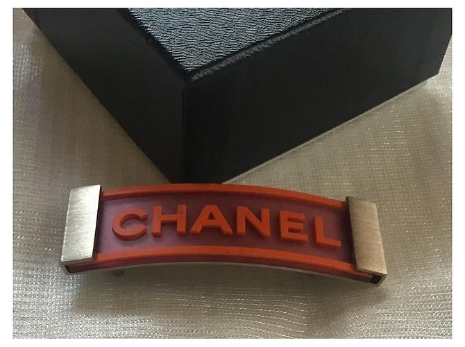 ***Accessorio per capelli fermaglio con logo CHANEL CC Arancione Silver hardware - vista 4