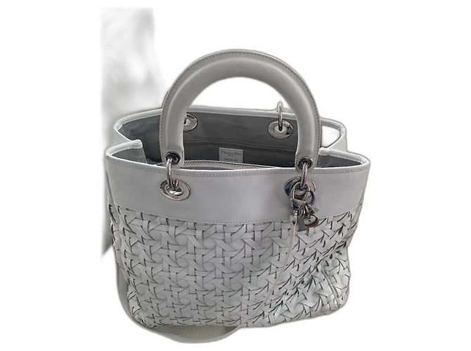Borsa a mano Lady Dior Avenue Dior in pelle bianca intrecciata Bianco - vista 3