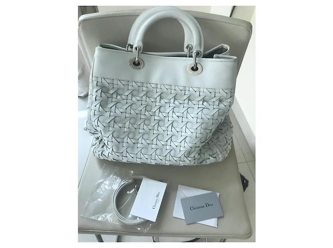 Borsa a mano Lady Dior Avenue Dior in pelle bianca intrecciata Bianco - vista 4