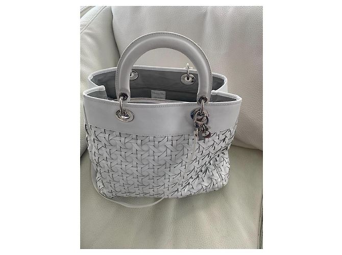 Borsa a mano Lady Dior Avenue Dior in pelle bianca intrecciata Bianco - vista 6