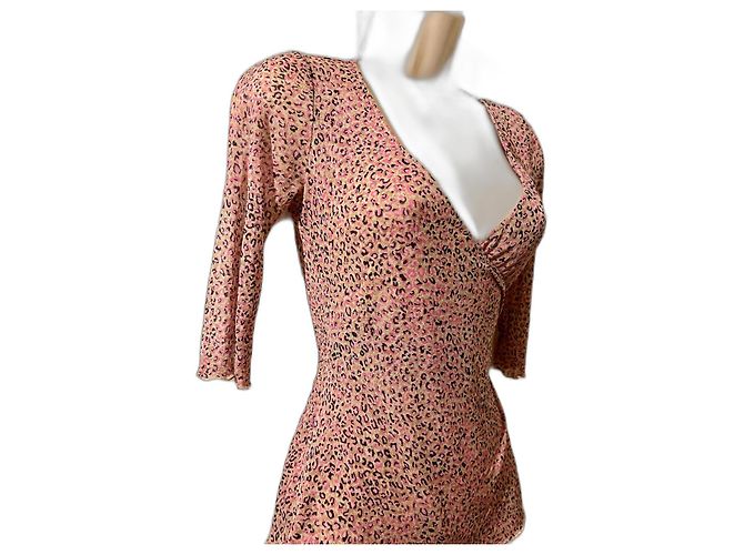 Diane Von Furstenberg Top incrociato in seta vintage DvF Leonetta Rosa Multicolore - vista 2