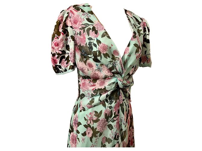 Diane Von Furstenberg Abito DvF in chiffon di seta floreale, linea recente Multicolore Turchese - vista 2