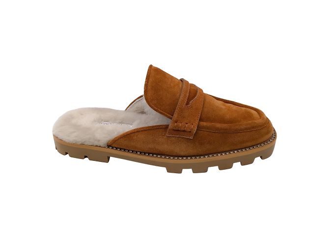 Jimmy Choo Ronnie Tan / Natural Crystal Embellished Shearling Lined Soft Suede Flat Mules - view 2