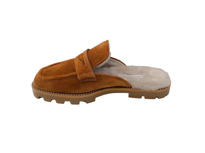 Jimmy Choo Ronnie Tan / Natural Crystal Embellished Shearling Lined Soft Suede Flat Mules - view 3