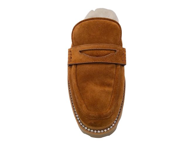 Jimmy Choo Ronnie Tan / Natural Crystal Embellished Shearling Lined Soft Suede Flat Mules - view 4