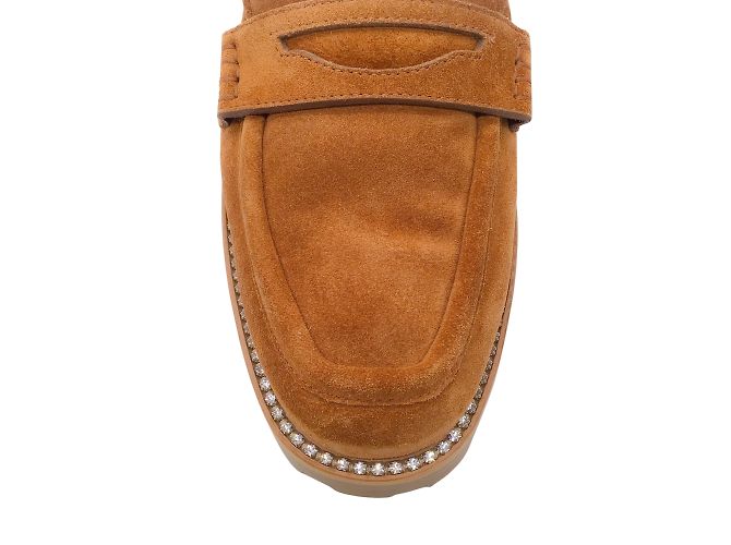 Jimmy Choo Ronnie Tan / Natural Crystal Embellished Shearling Lined Soft Suede Flat Mules - view 5
