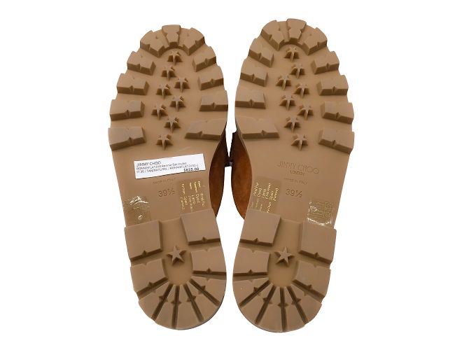 Jimmy Choo Ronnie Tan / Natural Crystal Embellished Shearling Lined Soft Suede Flat Mules - view 8
