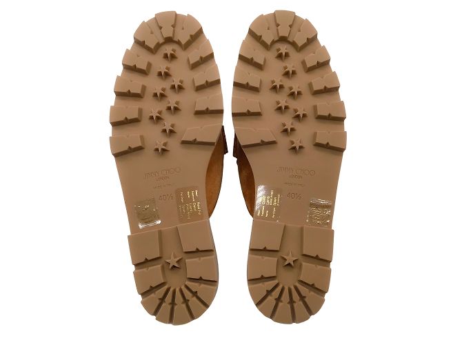 Jimmy Choo Ronnie Tan / Natural Crystal Embellished Shearling Lined Soft Suede Flat Mules - view 9