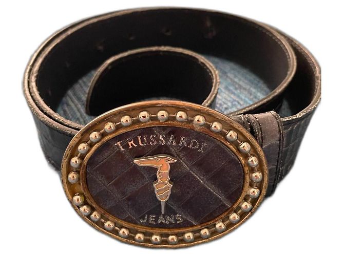 Trussardi Jeans Krokodilleder Gürtel Schwarz Gold Gold hardware - Ansicht 2