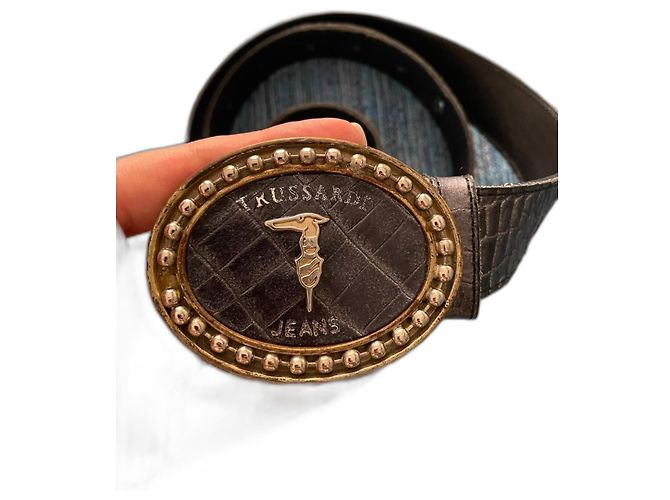 Trussardi Jeans Krokodilleder Gürtel Schwarz Gold Gold hardware - Ansicht 4