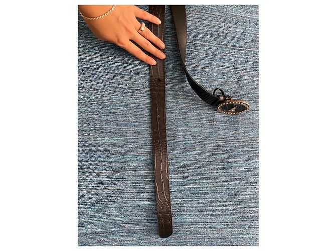 Trussardi Jeans Krokodilleder Gürtel Schwarz Gold Gold hardware - Ansicht 5