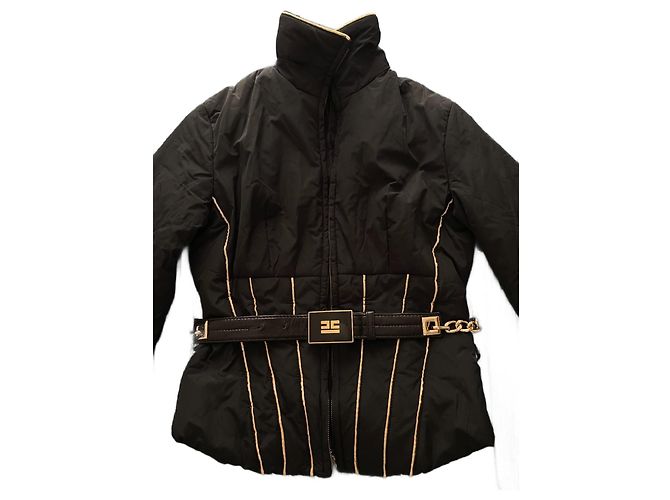 Elisabetta Franchi Pufferjacke Schwarz mit Goldgürtel Gold hardware - Ansicht 2