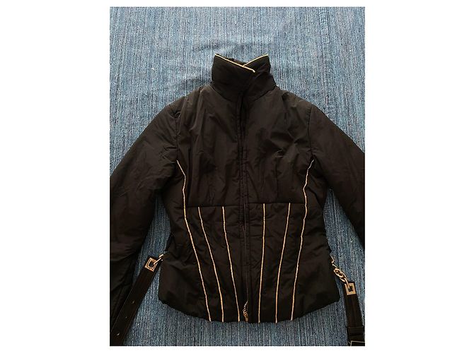 Elisabetta Franchi Pufferjacke Schwarz mit Goldgürtel Gold hardware - Ansicht 4
