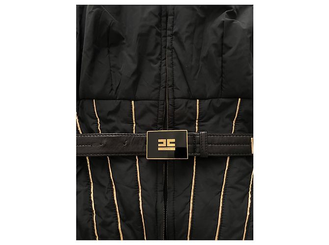 Elisabetta Franchi Pufferjacke Schwarz mit Goldgürtel Gold hardware - Ansicht 7