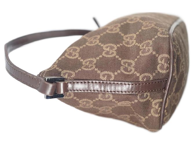 Ophidia AUTH GUCCI Mini borsa a mano modello GG TELA MARRONE SCURO CON MANICO MARRONE - vista 3