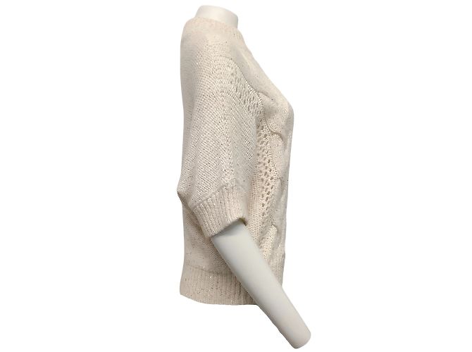 Peserico Pull à manches dolman en tricot torsadé blanc avec sequins - vue 2