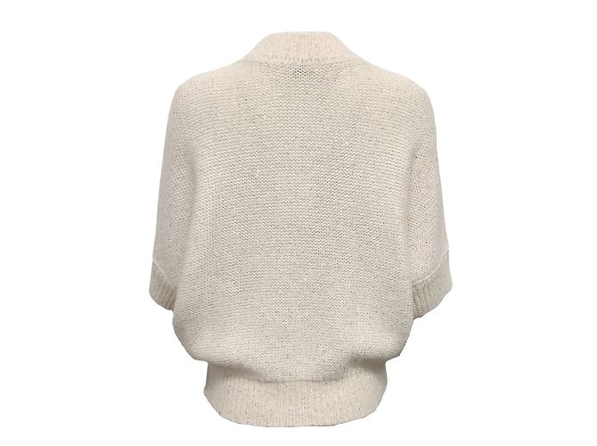 Peserico Pull à manches dolman en tricot torsadé blanc avec sequins - vue 3