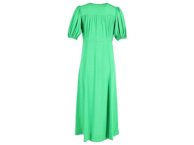 VESTIDO MIDI ENVOLVENTE CON MANGAS ABULLONADAS EN VISCOSA VERDE DE GANNI - vista 3