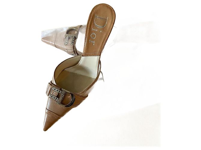 Mules Christian Dior in pelle beige - vista 2