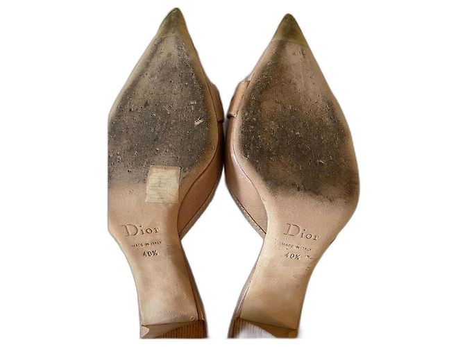 Mules Christian Dior in pelle beige - vista 5