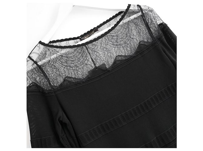 Roberto Cavalli Schwarzes Strick- und Spitzenkleid - Ansicht 4