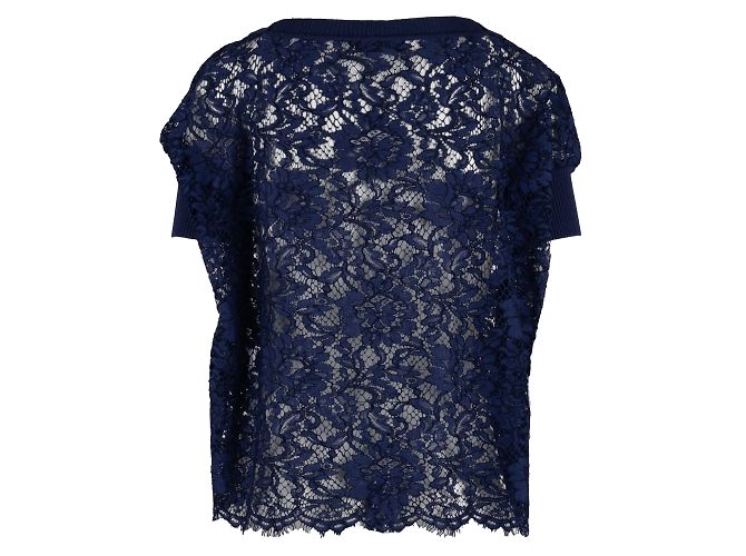 Top de encaje azul marino Valentino de algodón - vista 3