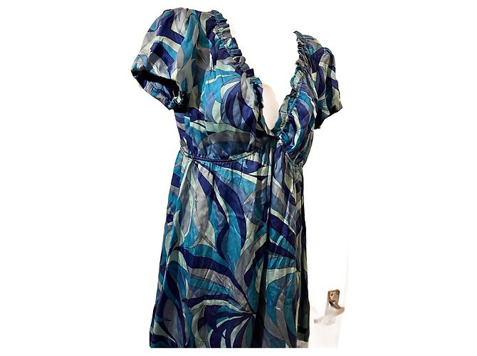 Atemberaubendes Seidenkleid von Joseph in verschiedenen Blautönen Hellblau Dunkelblau - Ansicht 2