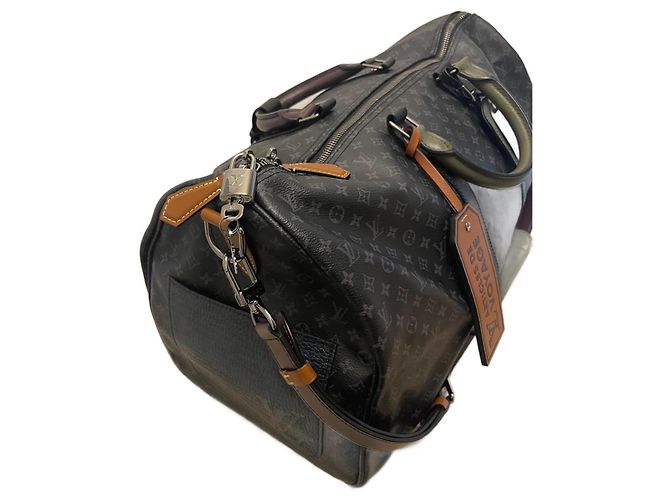 Abbesses Louis Vuitton Keepall Nero in Tela - vista 3