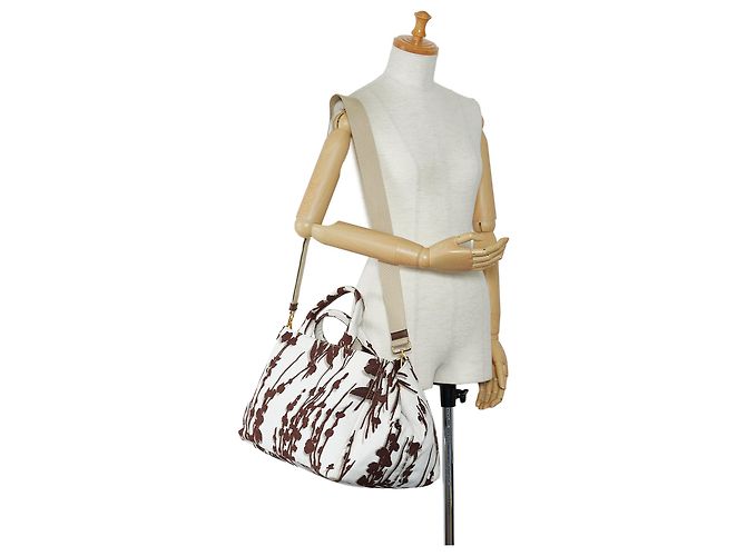 Tote Borsa Shopping Prada Bianca Canapa Stampata - vista 11