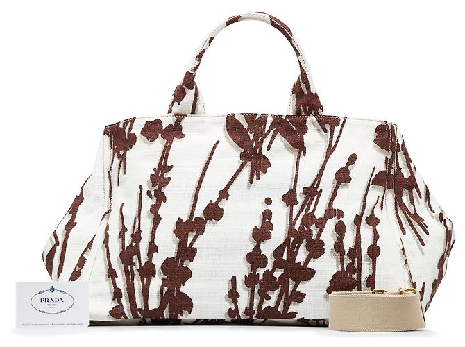 Tote Borsa Shopping Prada Bianca Canapa Stampata - vista 12