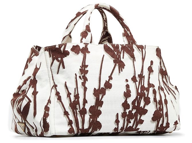 Tote Borsa Shopping Prada Bianca Canapa Stampata - vista 2