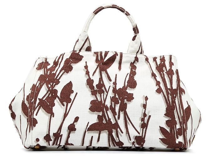 Tote Borsa Shopping Prada Bianca Canapa Stampata - vista 3