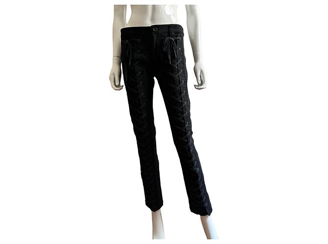 Issey Miyake Pantalón corsé de denim de algodón negro - vista 10