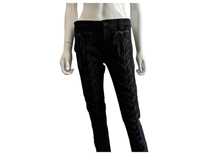 Issey Miyake Pantalón corsé de denim de algodón negro - vista 14