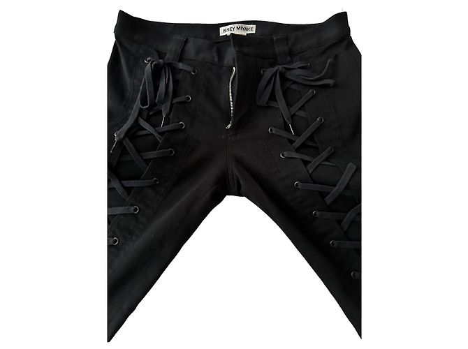 Issey Miyake Pantalón corsé de denim de algodón negro - vista 15