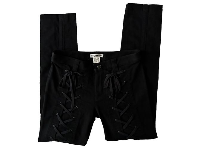 Issey Miyake Pantalón corsé de denim de algodón negro - vista 3