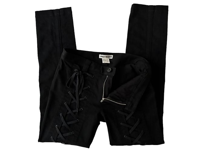 Issey Miyake Pantalón corsé de denim de algodón negro - vista 6
