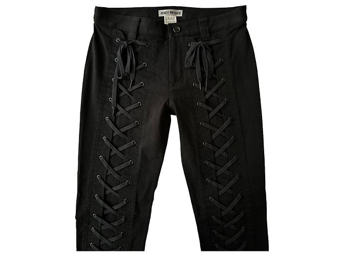 Issey Miyake Pantalón corsé de denim de algodón negro - vista 8