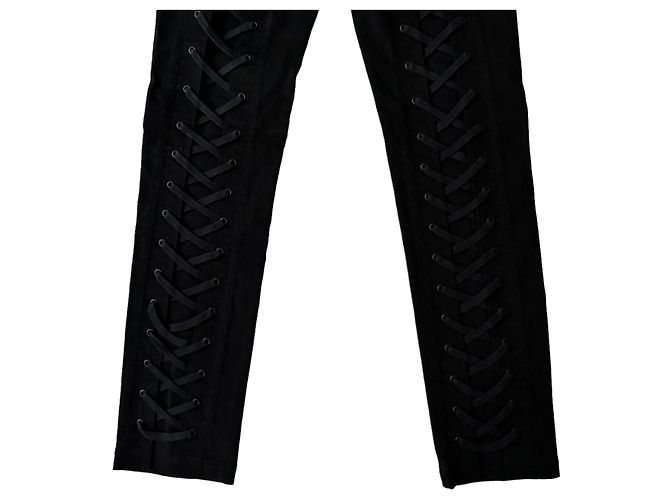 Issey Miyake Pantalón corsé de denim de algodón negro - vista 9