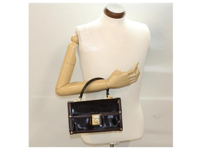 VERSACE Handtasche Lackleder Braun Auth yb126 - Ansicht 20