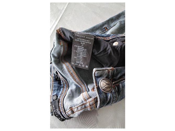 Jeans Philipp Plein Super Slim Blu con Borchie a Teschio - vista 2