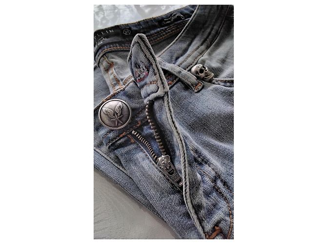 Jeans Philipp Plein Super Slim Blu con Borchie a Teschio - vista 3
