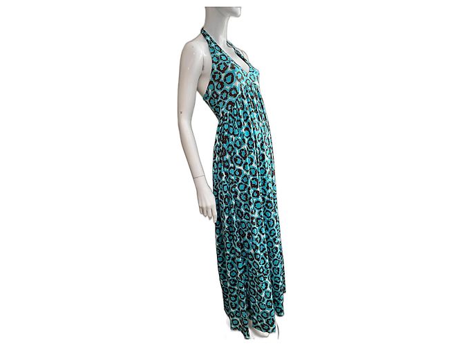 Diane Von Furstenberg Maxi abito DvF Franz in seta turchese e multicolor Multicolore - vista 2
