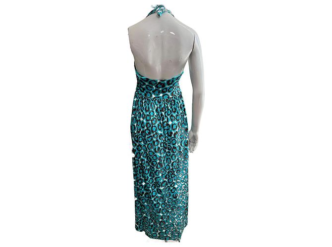 Diane Von Furstenberg Maxi abito DvF Franz in seta turchese e multicolor Multicolore - vista 3