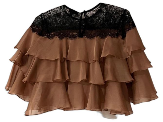 Crop top beige Topshop con balze e pizzo nero - vista 2