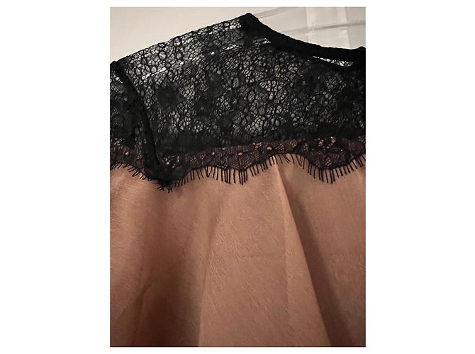 Crop top beige Topshop con balze e pizzo nero - vista 3