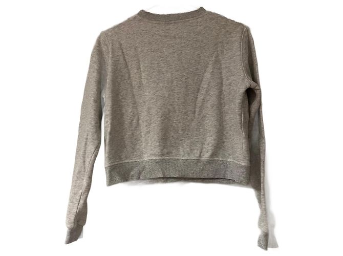 Topshop Cropped Sweatshirt Grau Baumwolle mit weißer Stickerei Größe 36 - vue 2